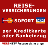 Reiseversicherung sofort per Kreditkarte oder Bankeinzug